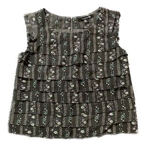 Forever 21 Blouse sleeveless charcoal gray green floral stripe size Small zipper